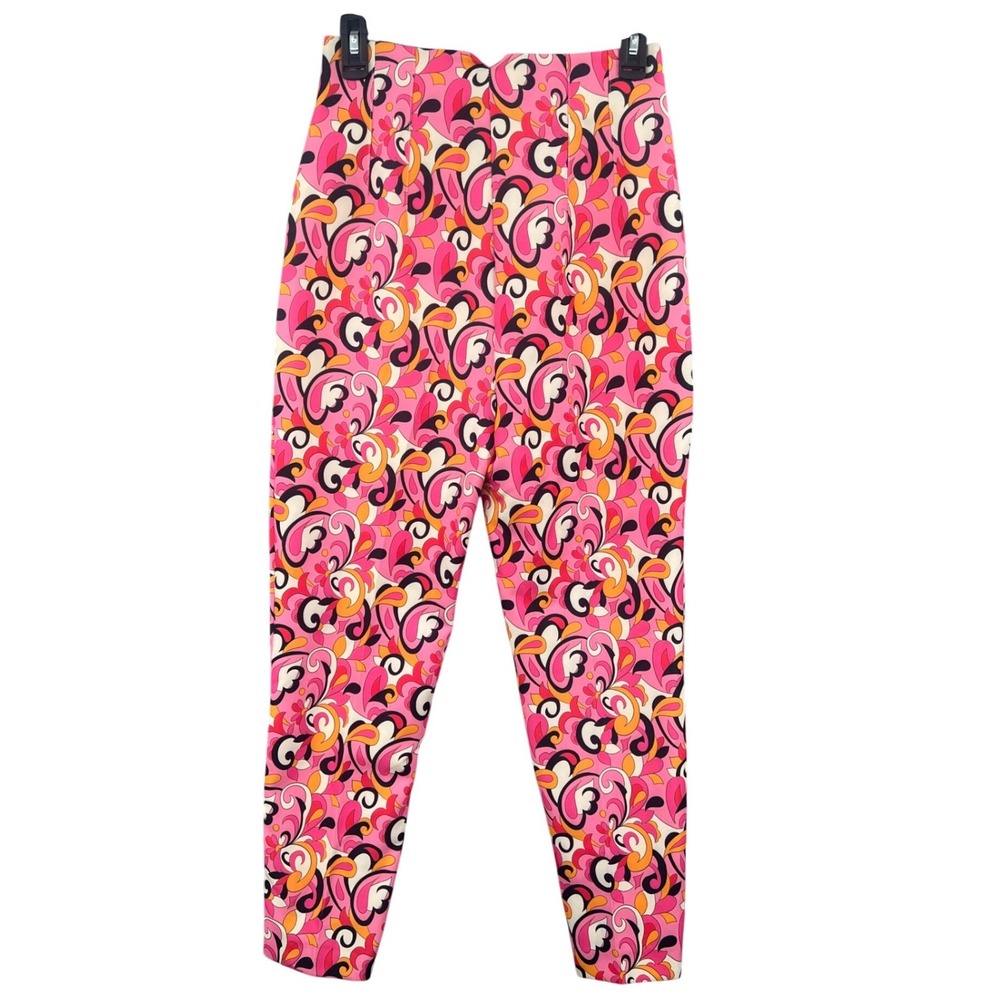 Zara Mod Retro Swirl Ankle Pants Size S Pink Orange High Rise Maximalist 70s NEW
